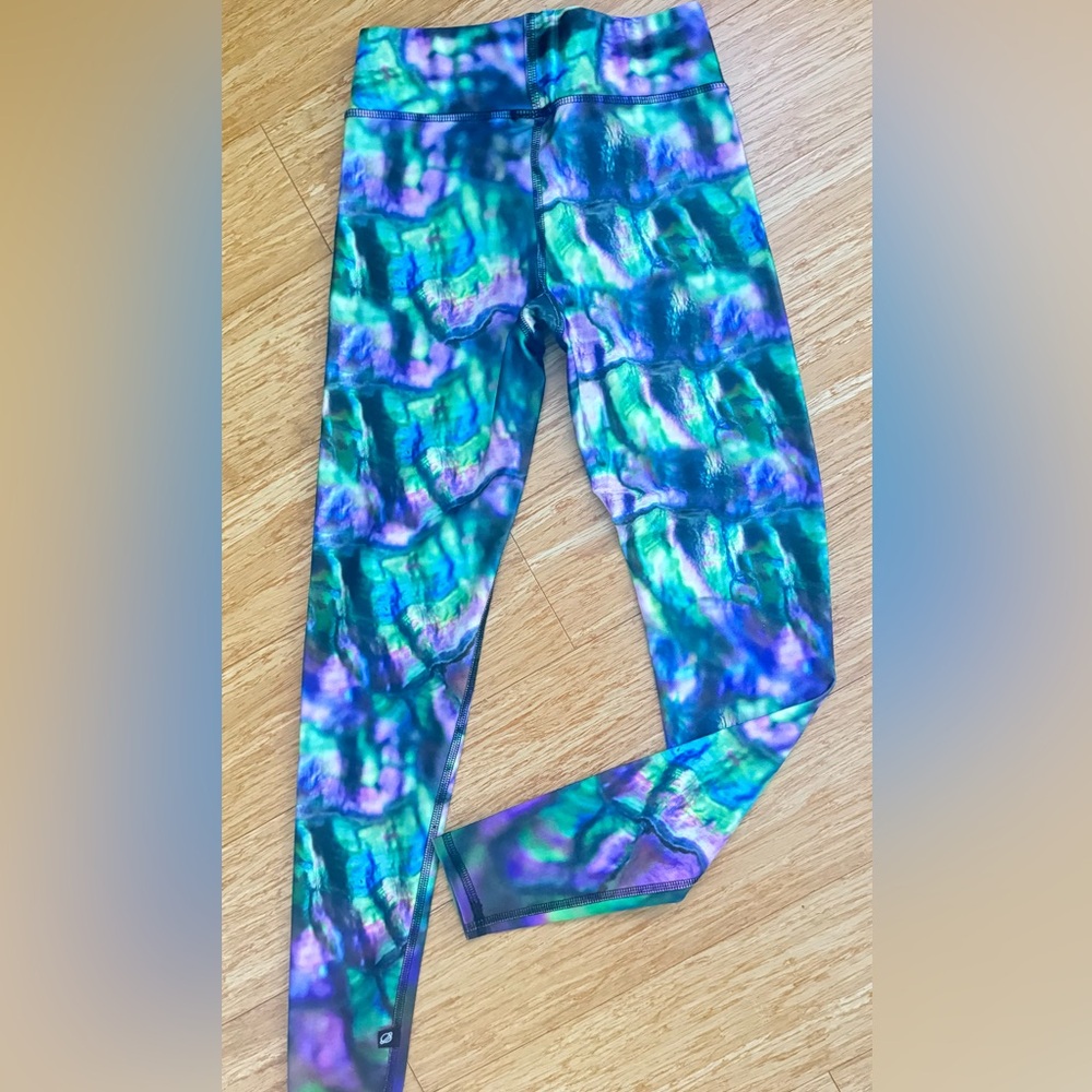 Terez Leggings S purple & green blurred print activewear running yoga pants